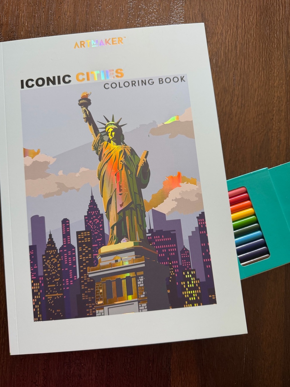 ArtMaker Iconic Cities Coloring Book - Includes 12 pack Colored Pencils